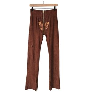 Tordrobes Brown Uzip Butterfly Embroidered Cargo Style Pants